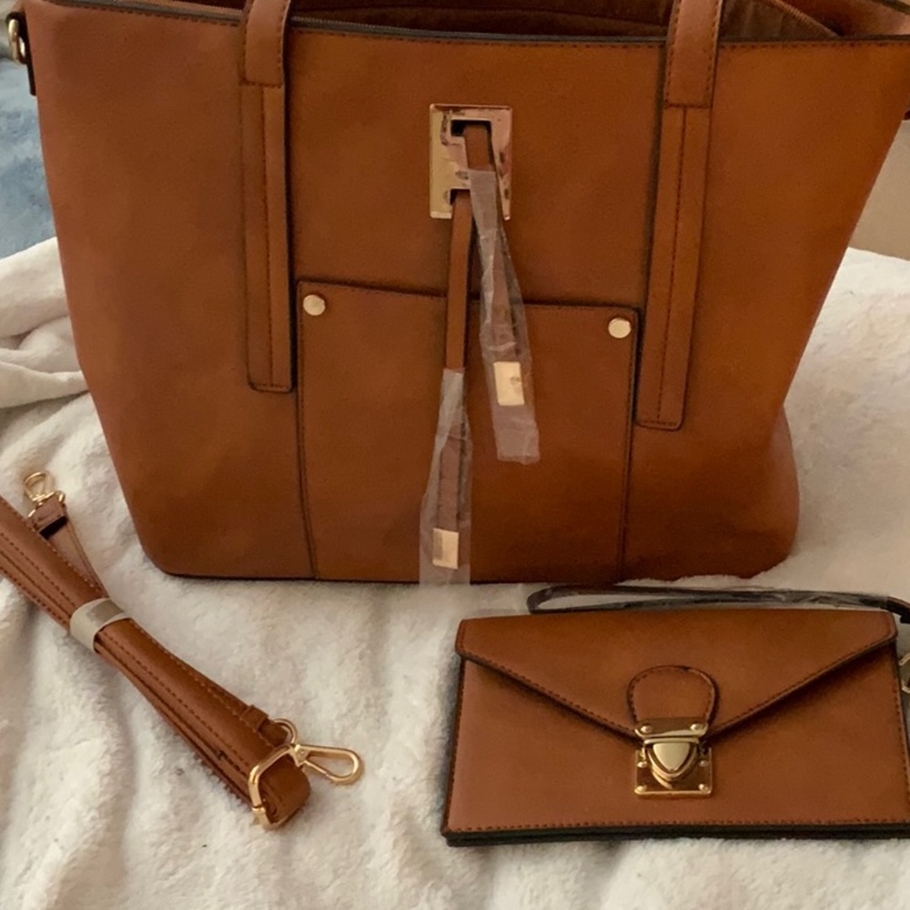 Elegant Brown Tote Handbag Set